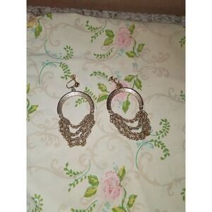 Gold Toned Multiple Chain Hood Earrings Screw Back 2 1/4 Inch